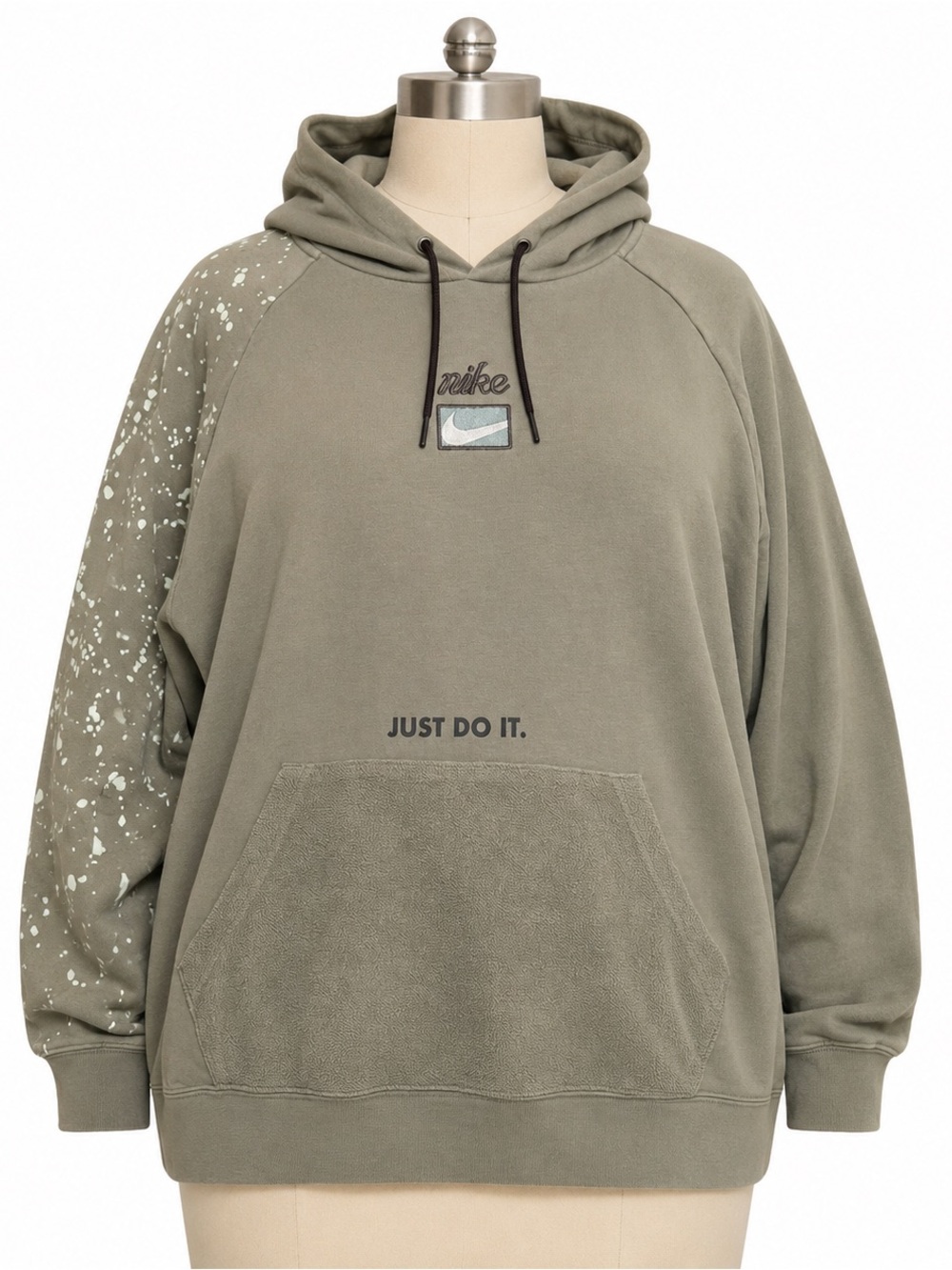 Nike Olive Green Oversized Hoodie with Speckled Sleeve - Women
